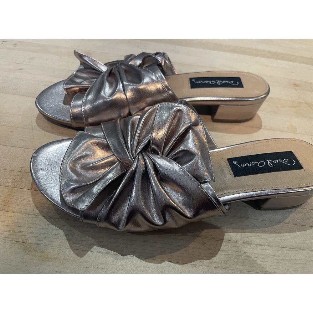 David Aaron Slip On Rose Gold Twist Bow Block Heel Slide Sandal Women 8